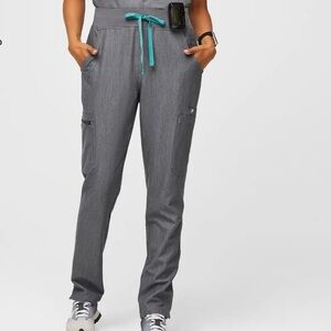 Figs Women's Charcoal scrub pants with Aqua Tie